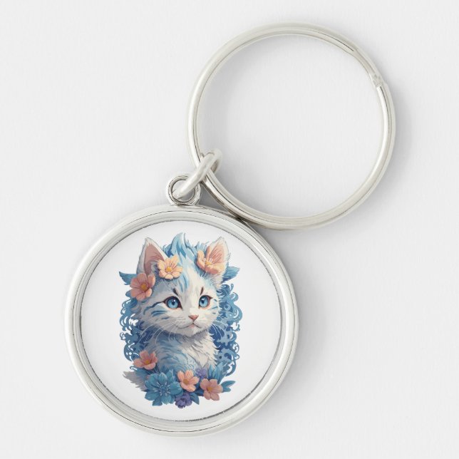 Llavero Pintura en acuarela de gato adorable con salpicadu (Frente)