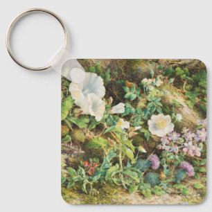 Llavero Pintura floral de flores de petunias bonitas vinta