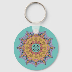 Llavero Pintura manual de la cara 1 del reloj de Mandala