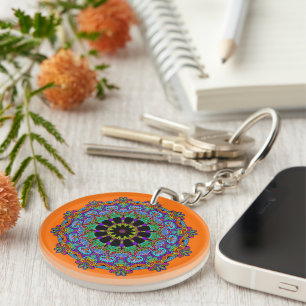 Llavero Pintura manual de la cara de reloj de Mandala 24