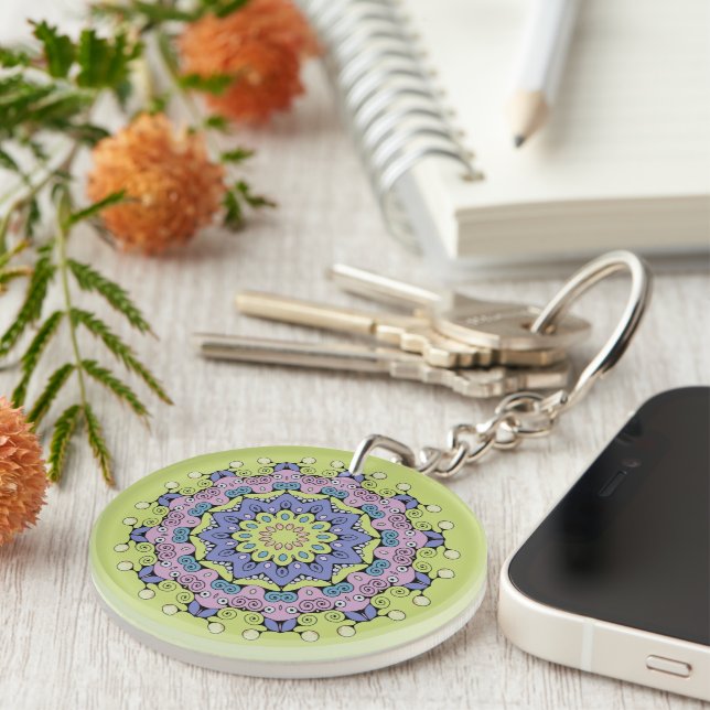 Llavero Pintura manual de Mandala Clock Face 2 (Frente Derecha)
