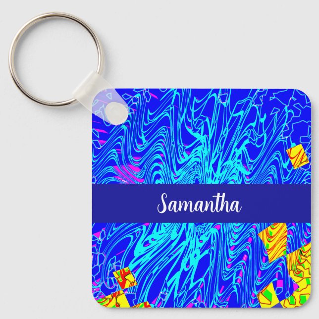 Llavero Pintura moderna de arte abstracto azul (Anverso)
