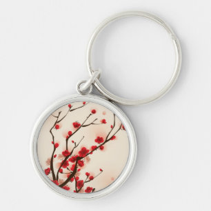 Llavero Pintura oriental del estilo, flor del ciruelo en