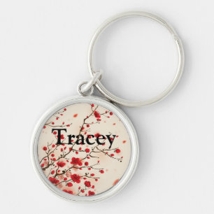Llavero Pintura oriental del estilo, flor del ciruelo en