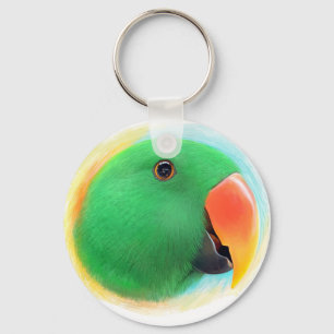 Llavero Pintura realista del loro verde del eclectus