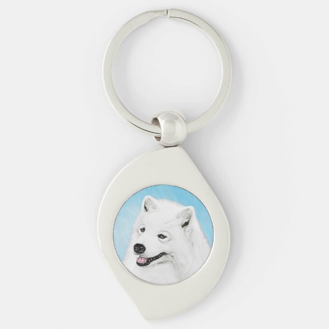 Llavero Pintura Samoyed - Arte Perro Original Cuto (Anverso)