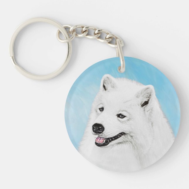 Llavero Pintura Samoyed - Arte Perro Original Cuto (Frente)