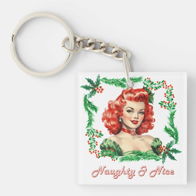 Llavero Pinup de Navidades retro traviesos y bonitos (Frente)