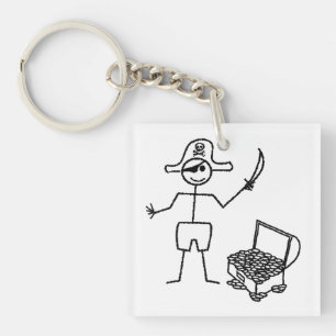 Llavero Pirata Stickman con el tesoro del pecho