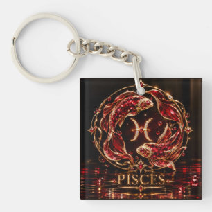 Llavero Piscis Zodiaco Rojo de Lujo