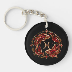 Llavero Piscis Zodiaco Rojo de Lujo