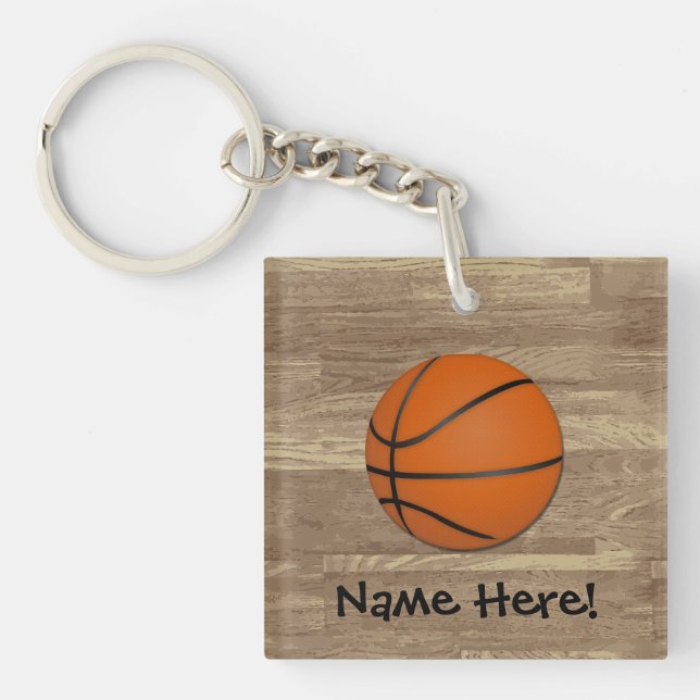 Llavero Piso de madera de baloncesto personalizado (Frente)