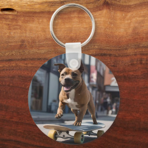Llavero Pista de skateboard: Un Staffy en movimiento