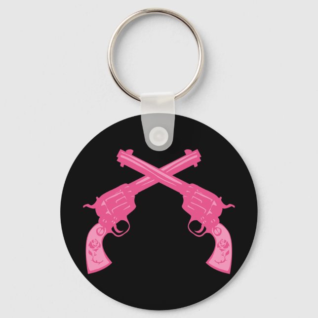 Llavero Pistolas cruzadas rosadas retro (Anverso)