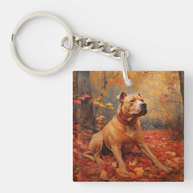 Llavero Pitbull en otoño se inspira en las hojas (Frente)