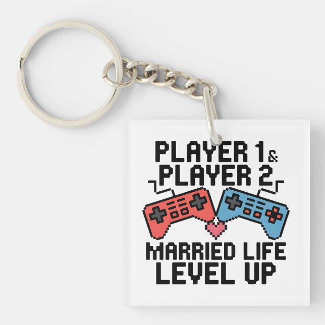 Llavero Pixel Gaming Couple Level Up Design (Frente)