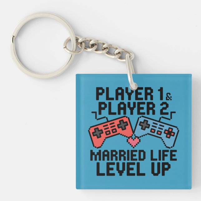 Llavero Pixel Gaming Couple Level Up Design (Frente)