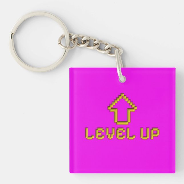 Llavero Pixel Level Up Gamer Keychain Electric Pink (Frente)