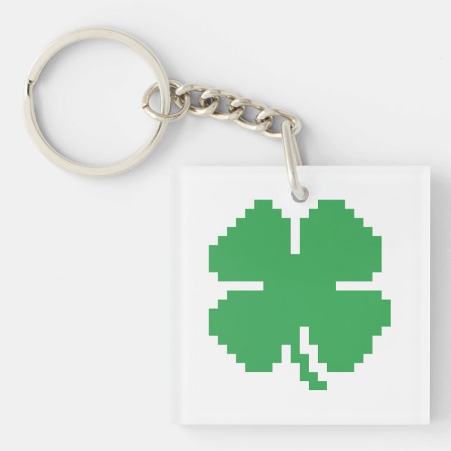 Llavero Pixel Lucky Four Leaf Clover de 8 bits (Frente)