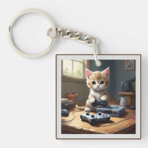 Llavero "Pixel Paws: The Gamer Kitten in Action"
