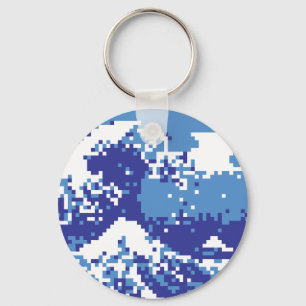 Llavero Pixel Tsunami Blue 8 bit Pixel Art
