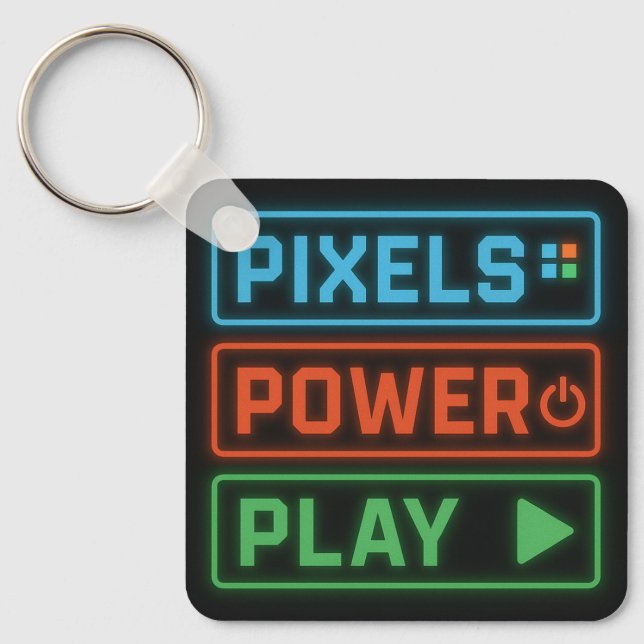 Llavero Pixels Power Play Keychain – Retro Gamer Accessory (Anverso)