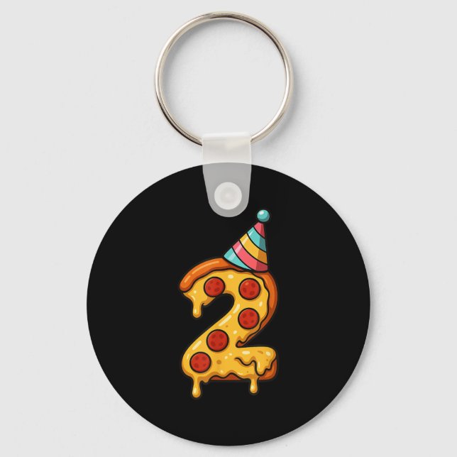 Llavero Pizza 2º cumpleaños Gorra Fiesta de 2 años (Anverso)