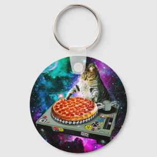 Llavero Pizza del gato de DJ del espacio