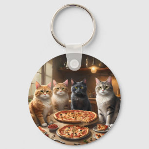 Llavero "Pizza Paw-ty: ¡Cuatro gatos cavando!"