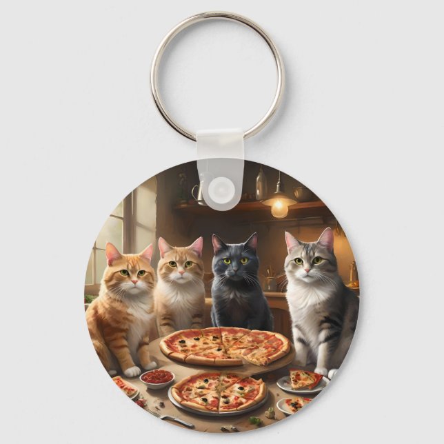 Llavero "Pizza Paw-ty: ¡Cuatro gatos cavando!" (Anverso)
