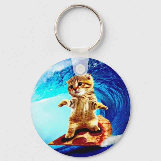 Llavero Pizza Surfing Cat (Anverso)