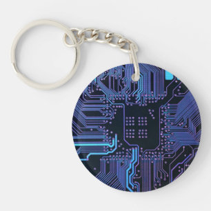 Llavero Placa de circuito electrónico azul del nerd de sal