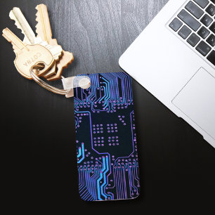 Llavero Placa de circuito electrónico azul del nerd de sal