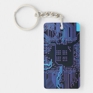Llavero Placa de circuito electrónico azul del nerd de sal