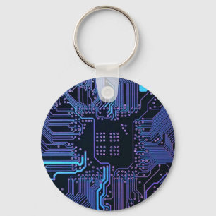 Llavero Placa de circuito electrónico azul del nerd de sal
