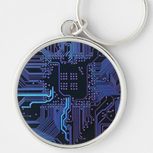 Llavero Placa de circuito electrónico azul del nerd de sal