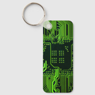 Llavero Placa de circuito electrónico verde del nerd de sa
