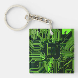 Llavero Placa de circuito electrónico verde del nerd de sa