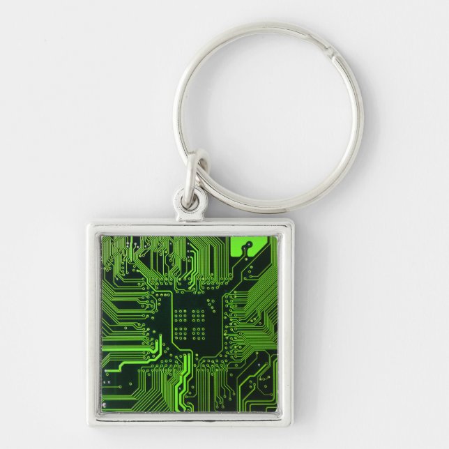 Llavero Placa de circuito electrónico verde del nerd de sa (Frente)