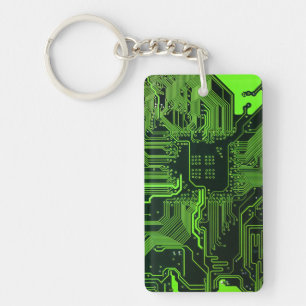 Llavero Placa de circuito electrónico verde del nerd de sa