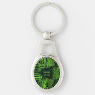 Llavero Placa de circuito electrónico verde del nerd de sa