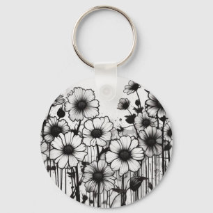 Llavero Placa de tinta floral monocromática