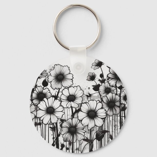 Llavero Placa de tinta floral monocromática (Anverso)