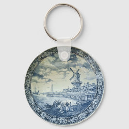 Llavero Placa holandesa del molino de viento Blue Delft