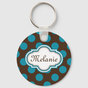 Llavero Placa Nameplate con puntos de polka azul marrón qu