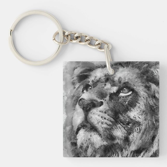 Llavero Placid Lion Face Silver (Frente)