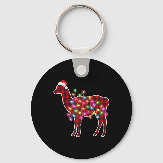 Llavero Plaid Buffalo Llama Christmas Pajamas Xmas Lights  (Anverso)