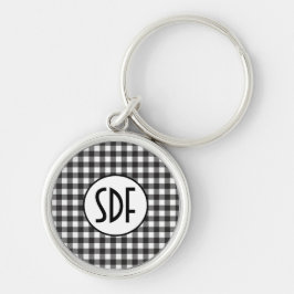 Llavero Plaid negro y blanco con monograma personalizado