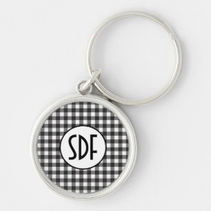 Llavero Plaid negro y blanco con monograma personalizado