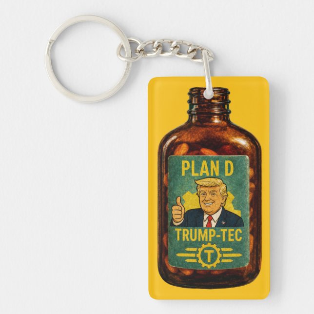 Llavero Plan D Trump-Tec Botella Retro Parodia (Frente)